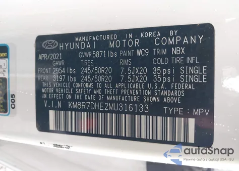 2021 Hyundai Palisade Calligraphy из США, поврежденный, VIN KM8R7DHE2MU316133
